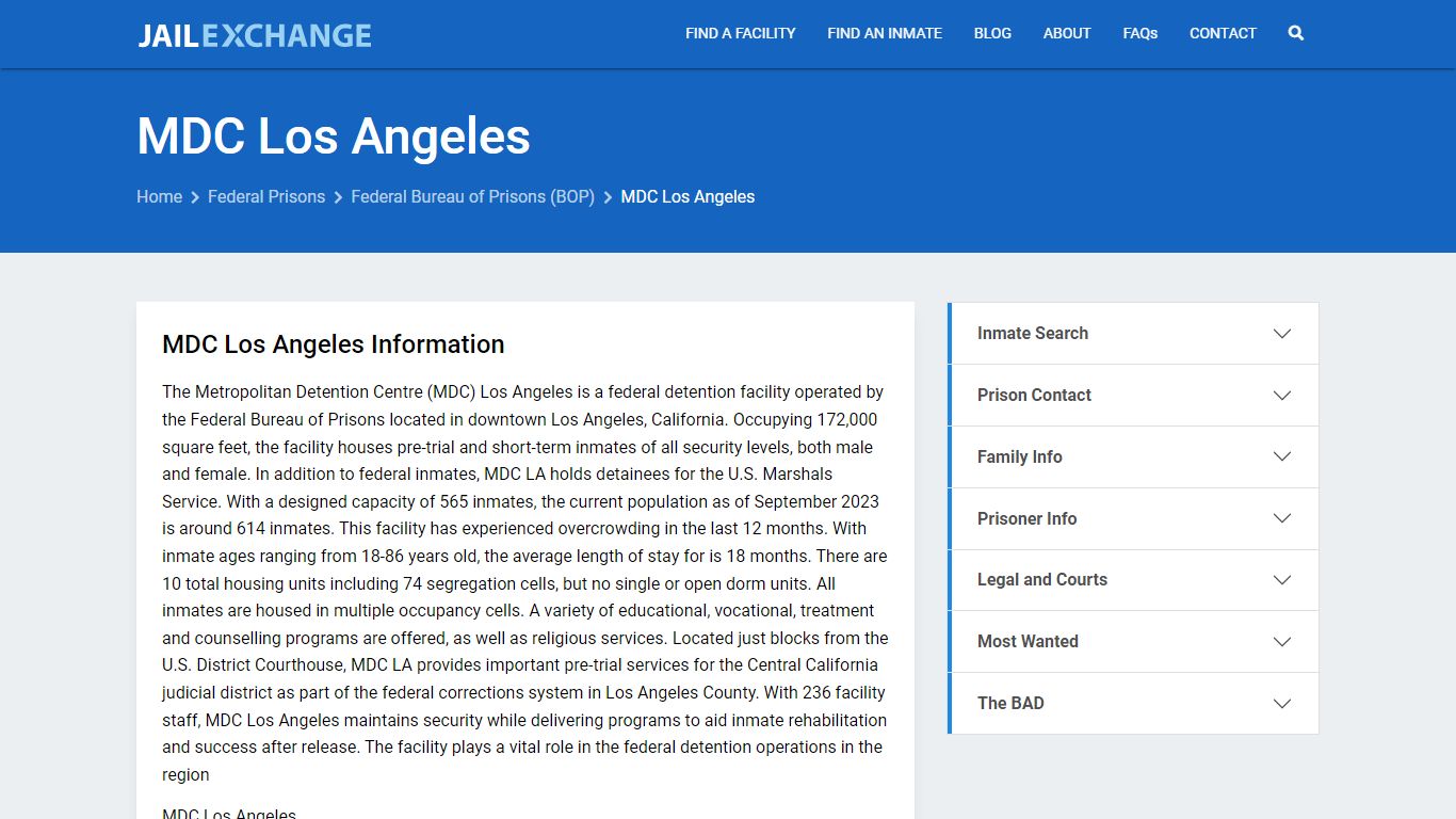 Federal Inmate Search - MDC Los Angeles - Jail Exchange